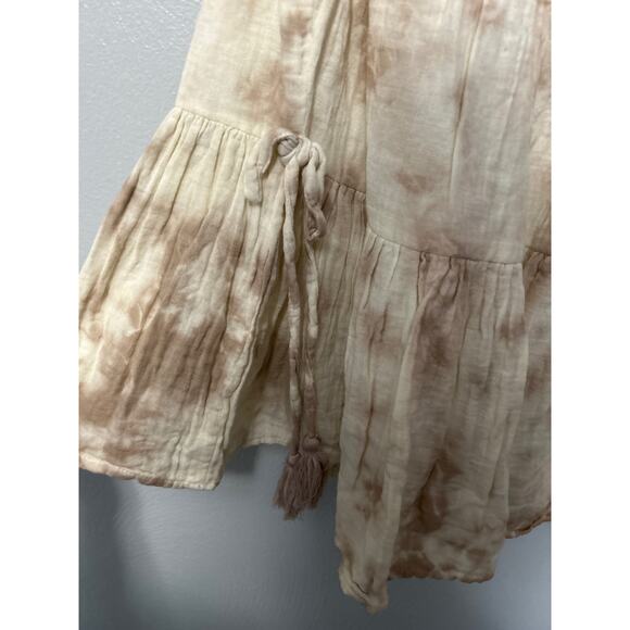 Black Tape Tank Cream Tan Crochet Neck Side Tie Sleeveless Babydoll Top Small - Picture 5 of 11